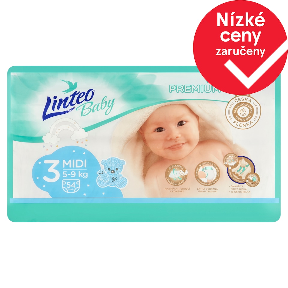 Linteo Baby Premium plenky 3 midi 5-9kg 54 ks
