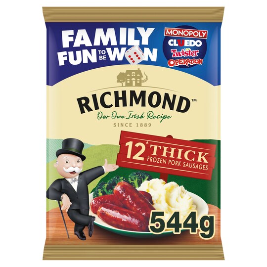 Richmond 12 Thick Frozen Pork Sausages 544G Tesco Groceries