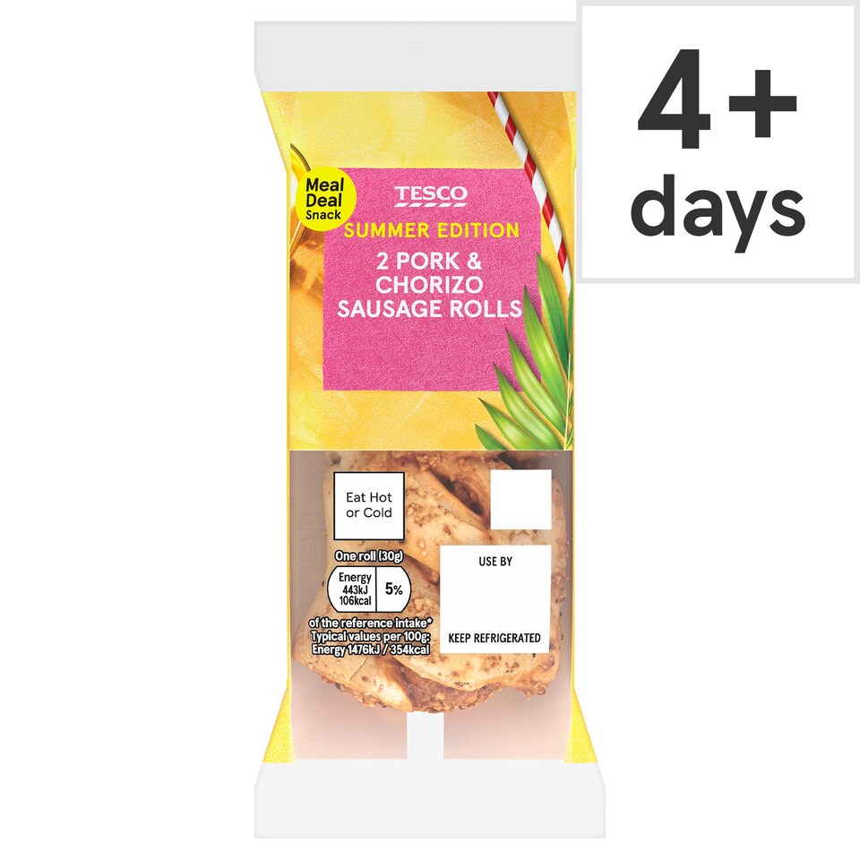 Tesco Pork & Chorizo Sausage Roll Twin Pk 60g