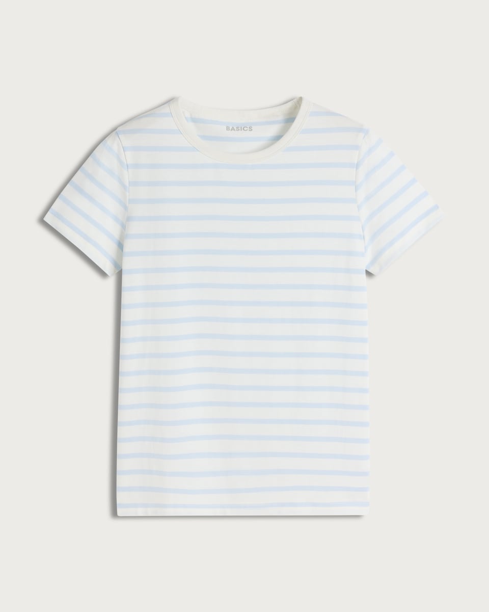 image 1 of F&F Pure Cotton Stripe Print Short Sleeved T-Shirt in Multi White