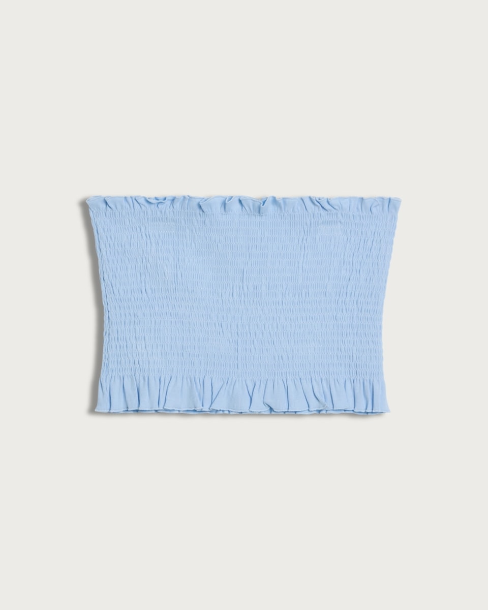 image 1 of OH ME OH MY Cotton Rich Shirred Bandeau Top in Blue