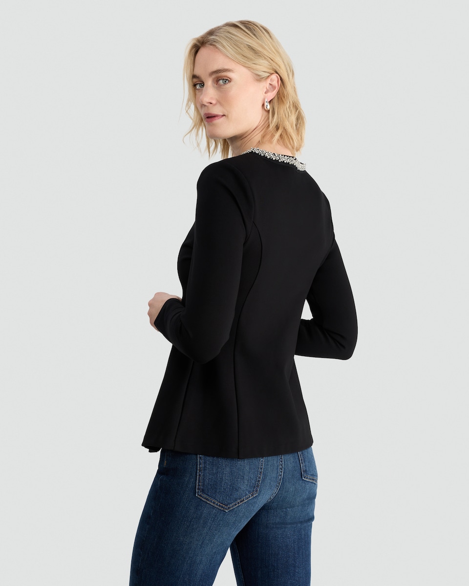 image 1 of The F&F Edit Ponte Embellished Collar Buttoned Top in Black