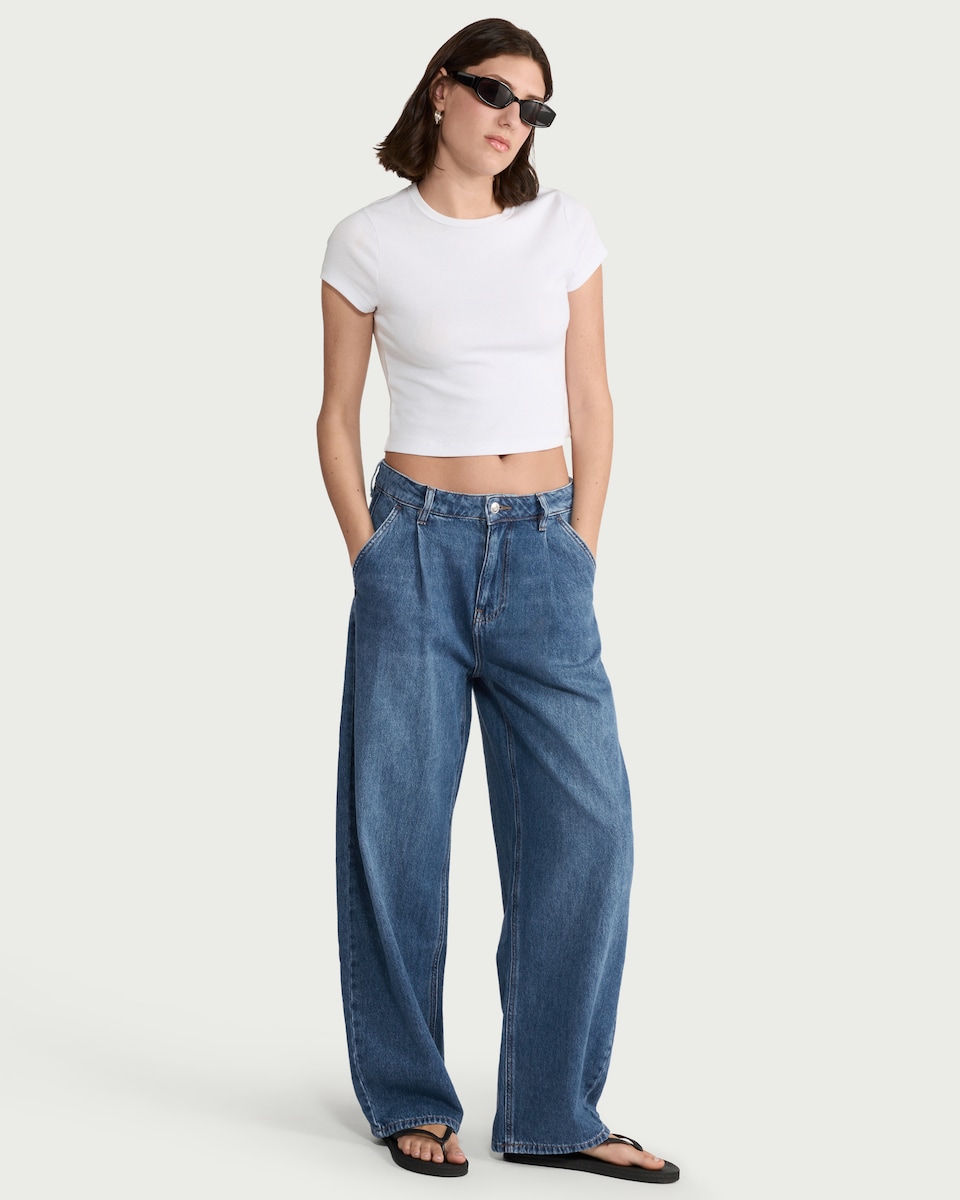 image 1 of F&F High Rise Relaxed Jeans in Navy