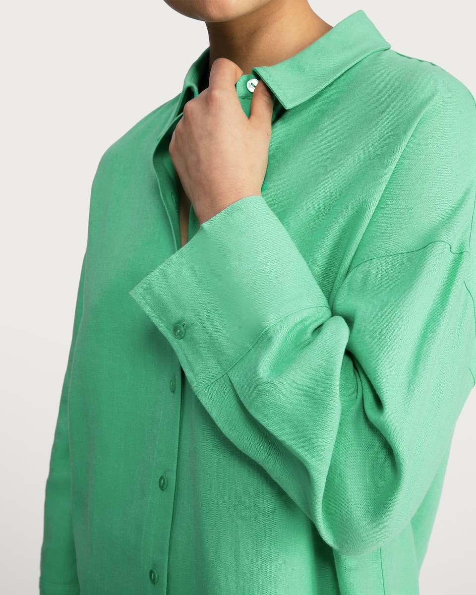 image 1 of F&F Oversized Button Up Shirt with Linen in Green