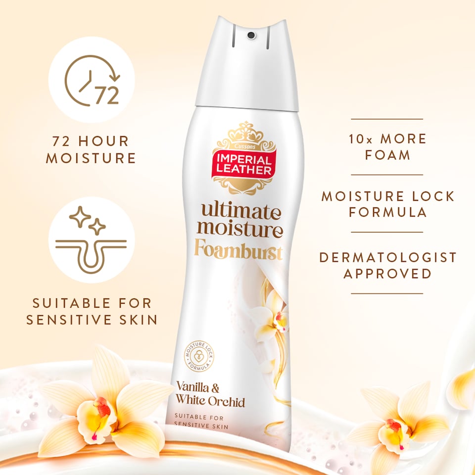 image 1 of IMPERIAL LEATHER ULTIMATE MOISTURE FOAMBURST VANILLA & WHITE ORCHID 200ML