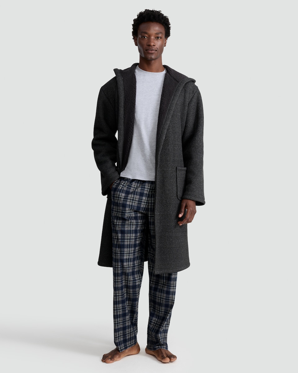 image 1 of F&F Ribbed Hooded Dressing Gown in Grey