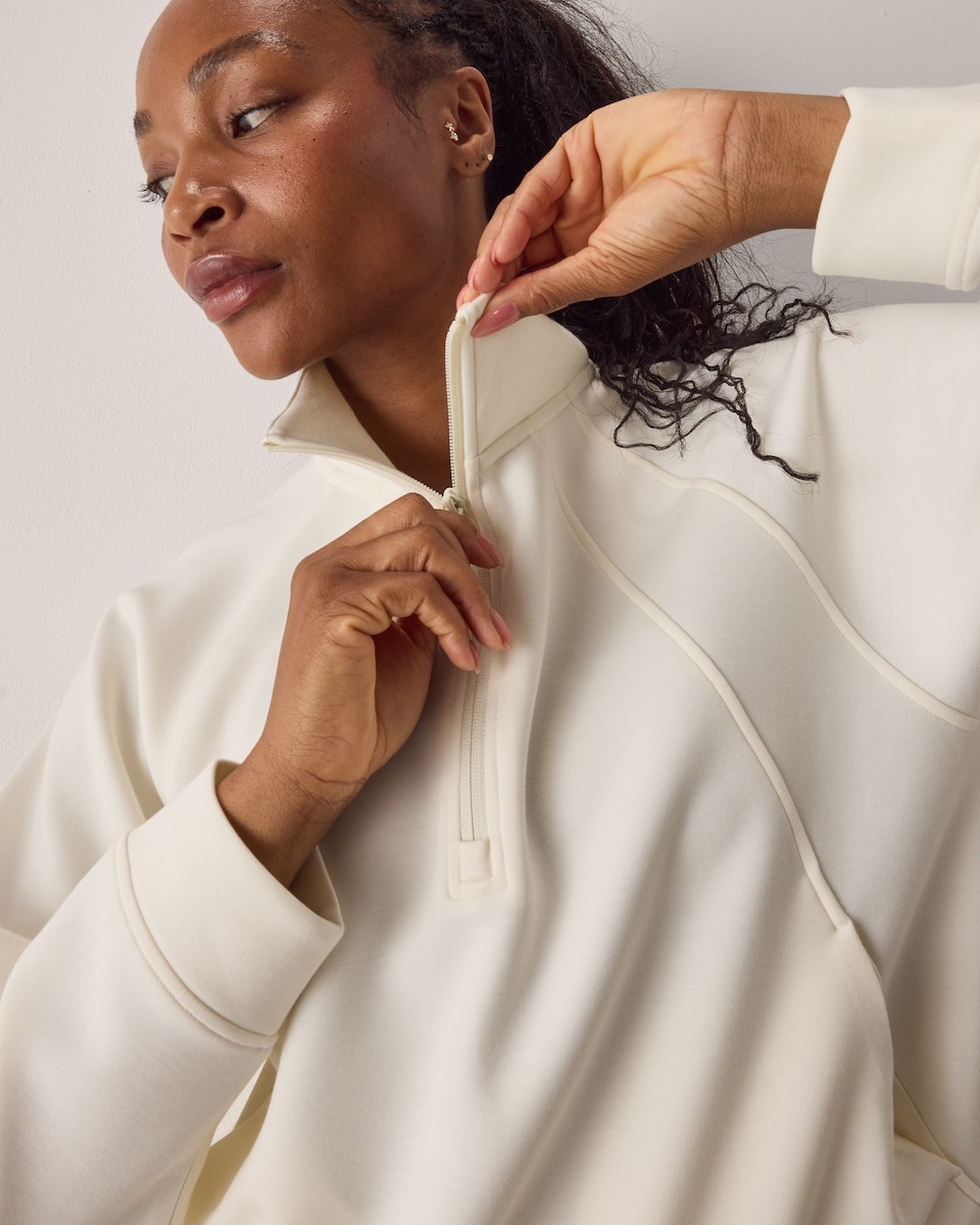image 1 of F&F Active AFTERCLASS Half Zip Sweatshirt in Cream