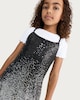 image 1 of F&F Girls Sequin Dress and Cotton Rich T-Shirt Set in Silver