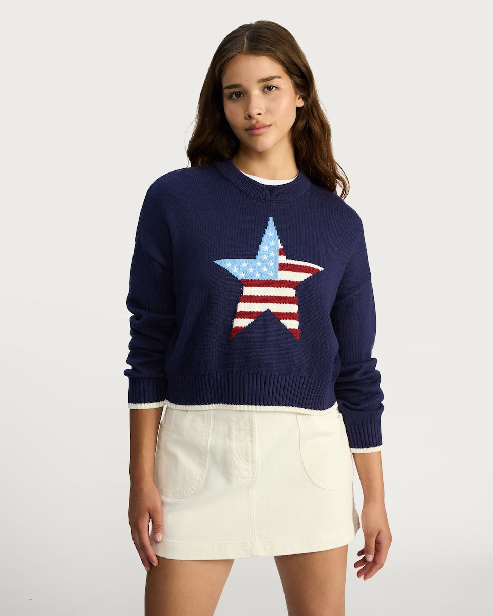 image 1 of OH ME OH MY Cotton Rich Flag Star Print Jumper in Navy