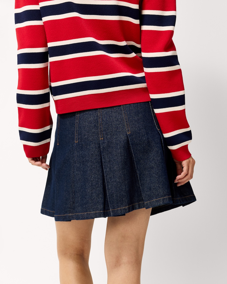 image 1 of F&F Pure Cotton Pleated Denim Mini Skirt in Navy