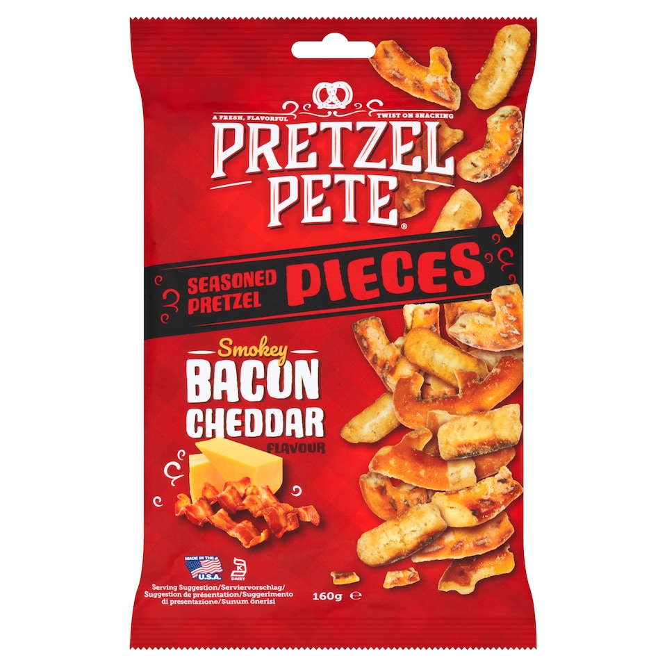 Pretzel Pete seasoned Pretzel pieces Smokey Bacon cheddar 160G