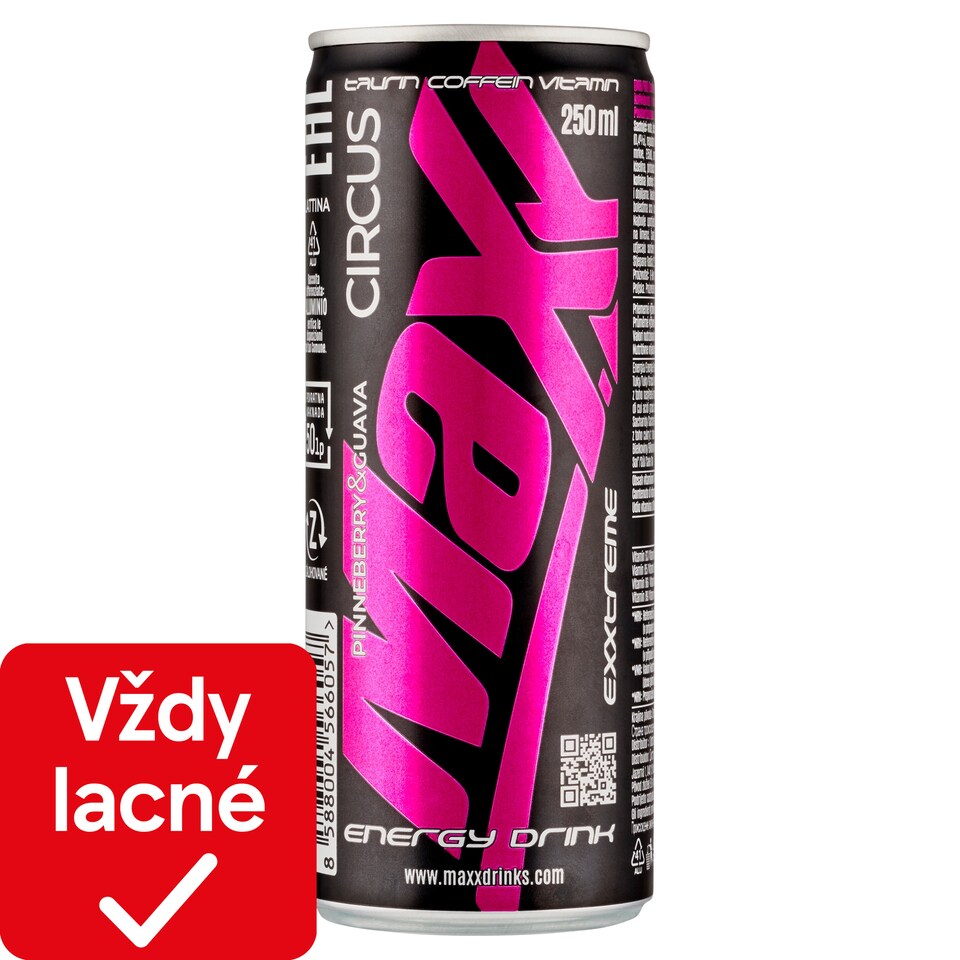 obrázok 1 z Maxx Exxtreme Circus sýtený energetický nápoj s príchuťou bielych jahôd a guavy 250 ml