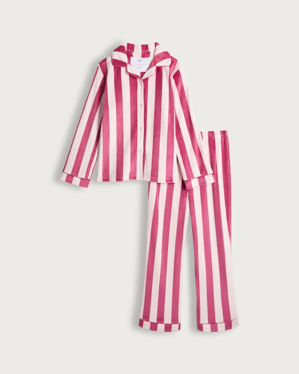 image 1 of F&F Girls Stripe Print Pyjamas with Scrunchie in Multi