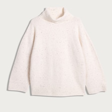 F&F Knitted Nep Roll Neck Tunic with Wool in Cream