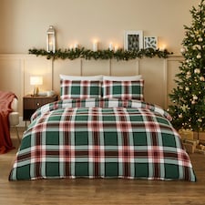 Silentnight Brushed Green Tartan Duvet Set Double