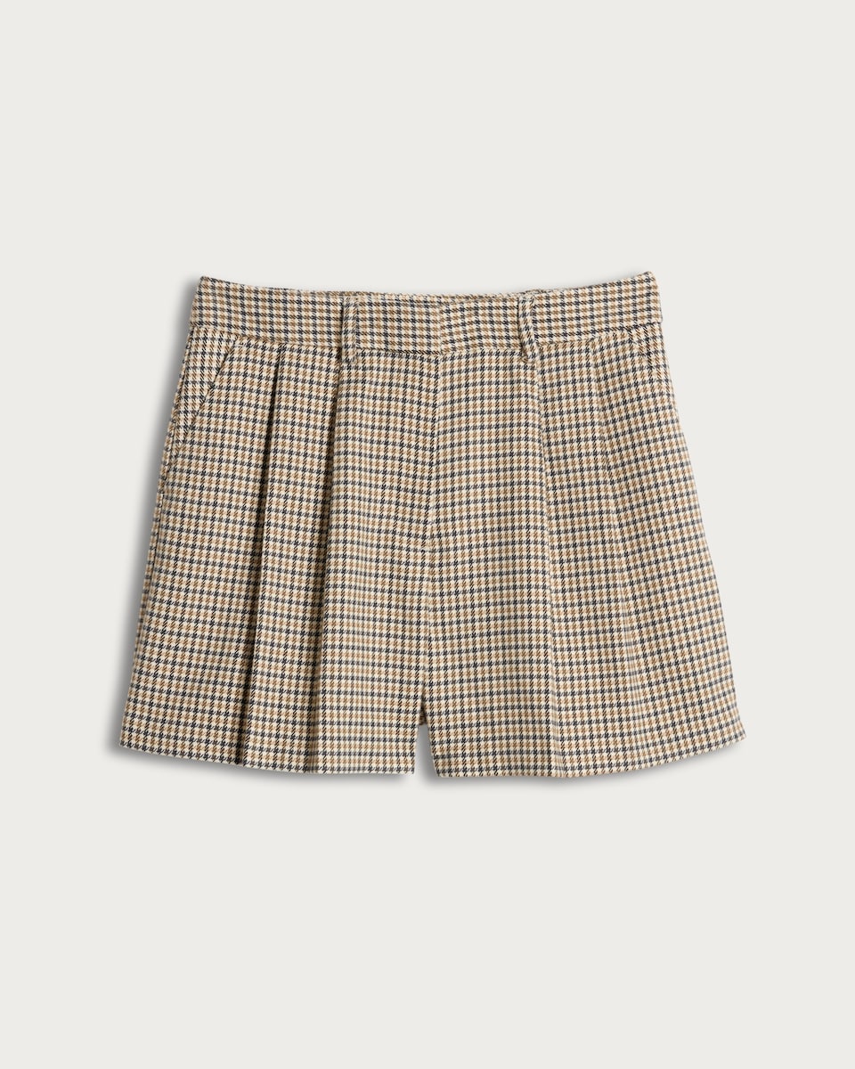 image 1 of F&F Houndstooth Print Pleated Co-ord Shorts in Neutral
