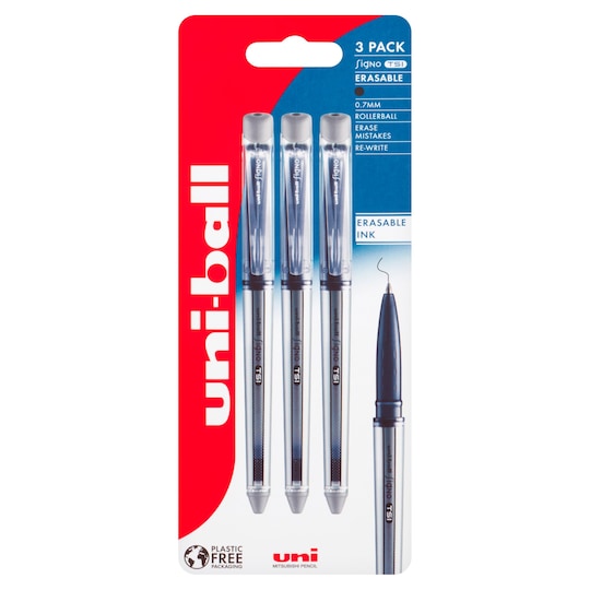 Uniball Erasable Rollerball Black 3 Pack Tesco Groceries