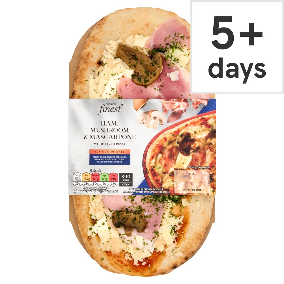 Tesco Finest Ham, Mushroom And Mascarpone Pizza 250G