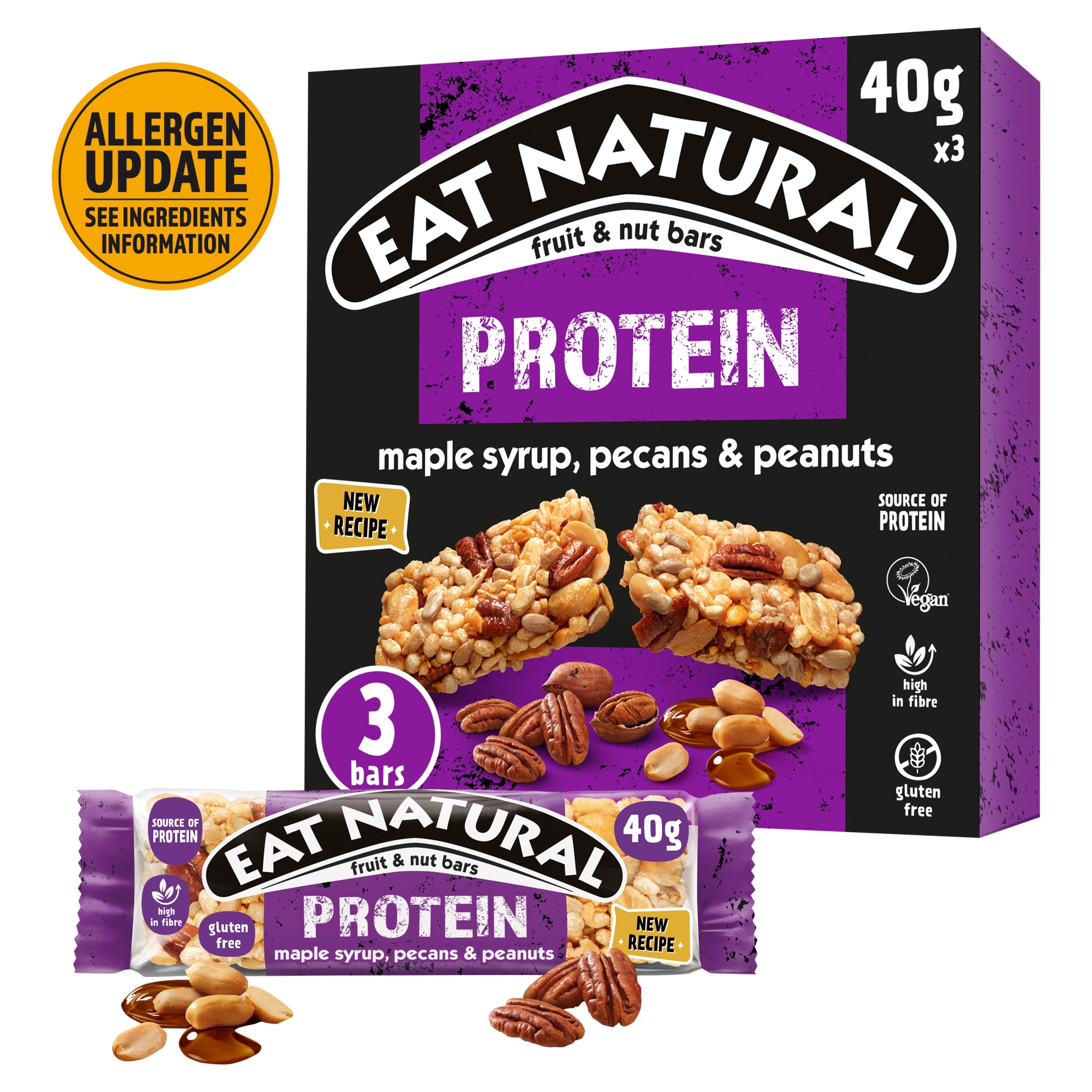 Eat Natural Protein Bars - Maple Syrup, Pecans & Peanuts 3 Pack 40g