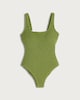 image 4 of F&F Crinkle Textured Square Neck Swimsuit in Green
