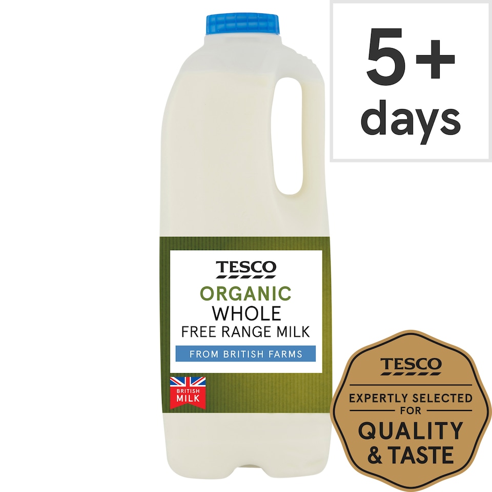 Tesco Organic Free Range Whole Milk 1.136L, 2 Pint
