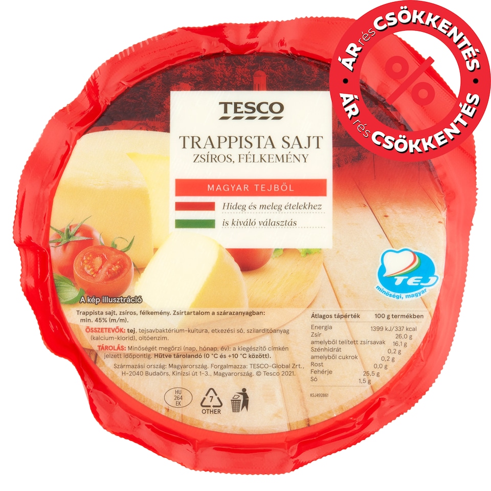 Tesco zsíros, félkemény trappista sajt