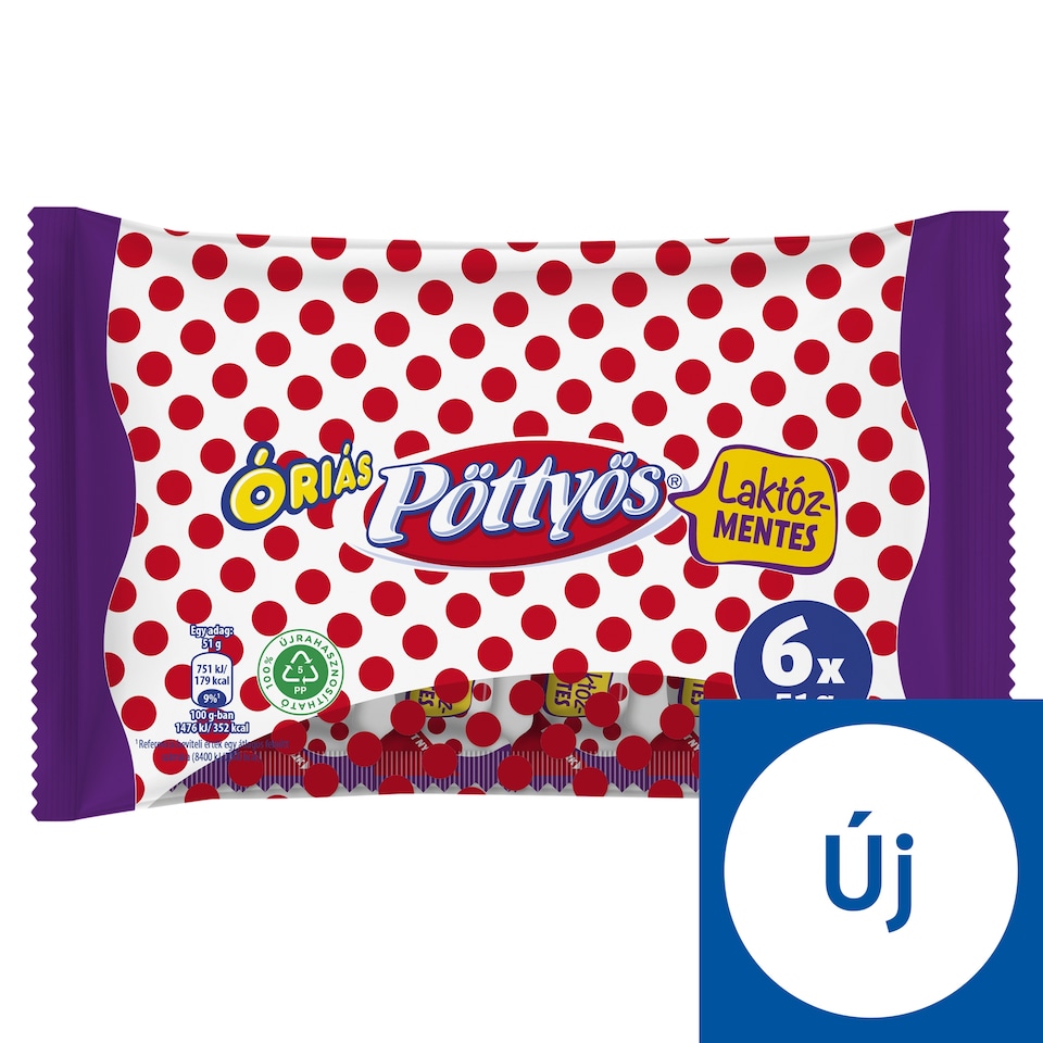 Pöttyös Óriás Túró Rudi laktózmentes natúr desszertkészítmény kakaós étbevonóval 6 x 51 g (306 g)