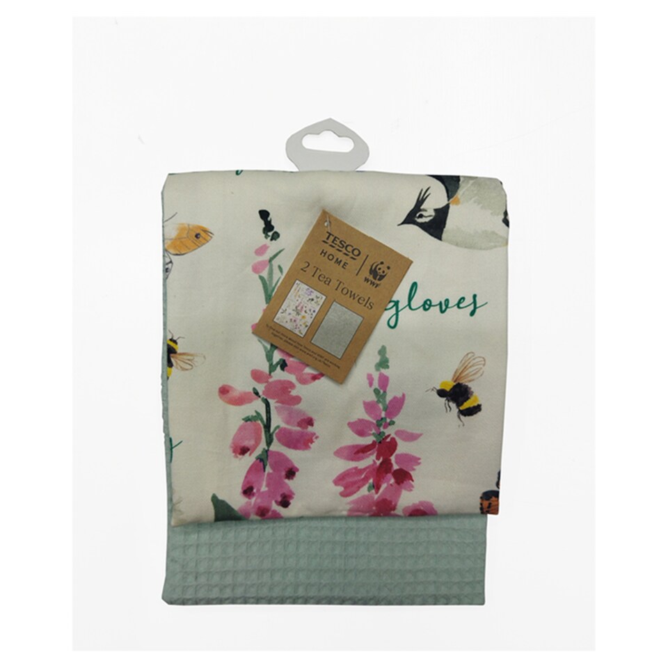 Tesco WWF Wildflowers Tea Towel 2 Pack