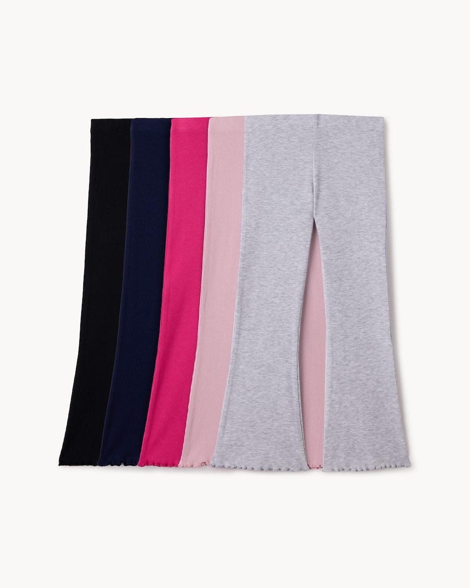 image 1 of F&F Girls 5-Pack Cotton Rich Ribbed Flared Leggings in Multi