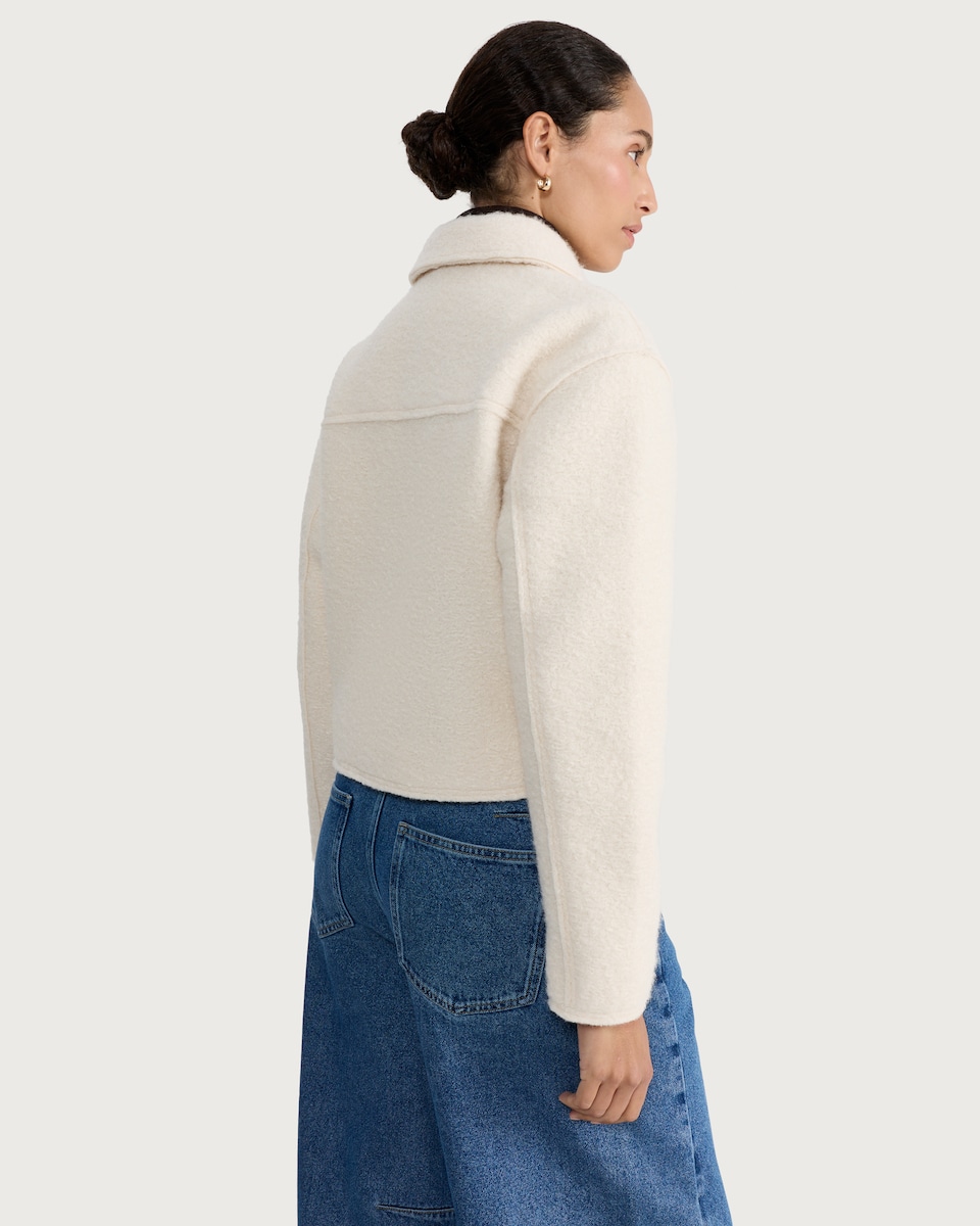 image 1 of F&F Textured Pocket Front Zip Up Jacket in Cream