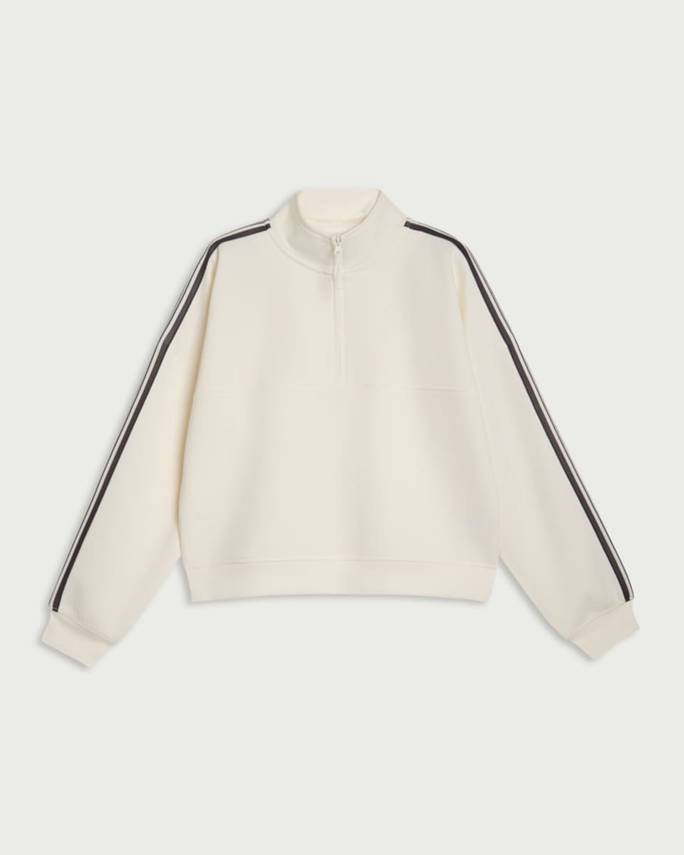 image 1 of F&F Active AFTERCLASS Side Stripe Half Zip Sweatshirt in Cream