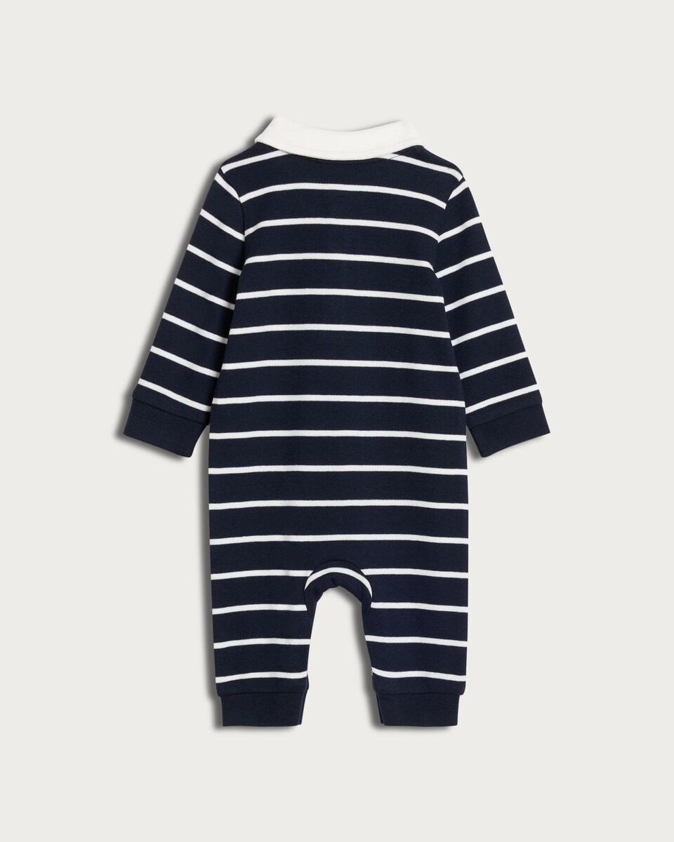 image 1 of F&F Baby 2-Pack Pure Cotton Stripe Print Long Sleeved Rompers in Navy