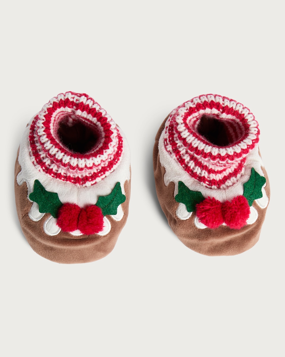 image 1 of F&F Baby Fleece Christmas Pudding Booties in Multi