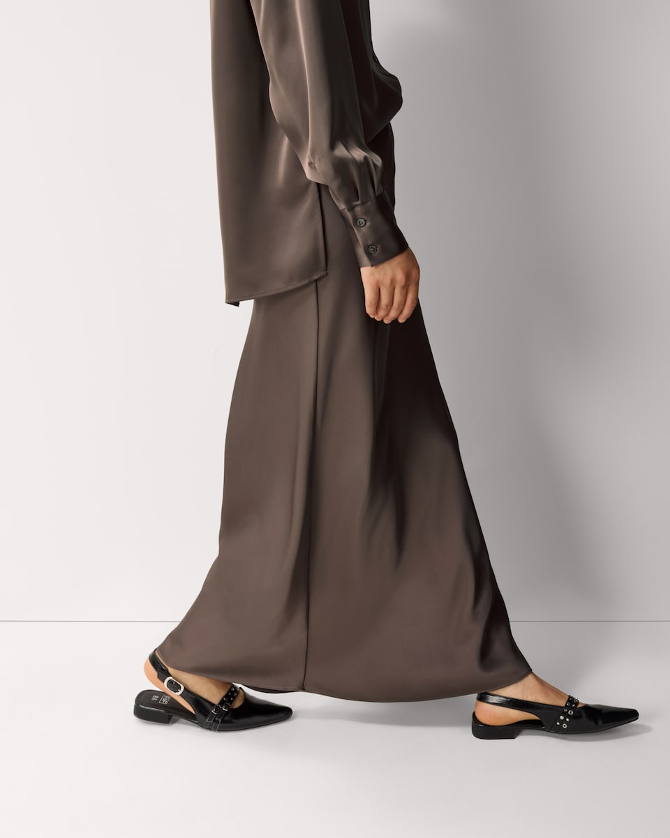 image 1 of F&F Satin Midi Slip Skirt in Mink
