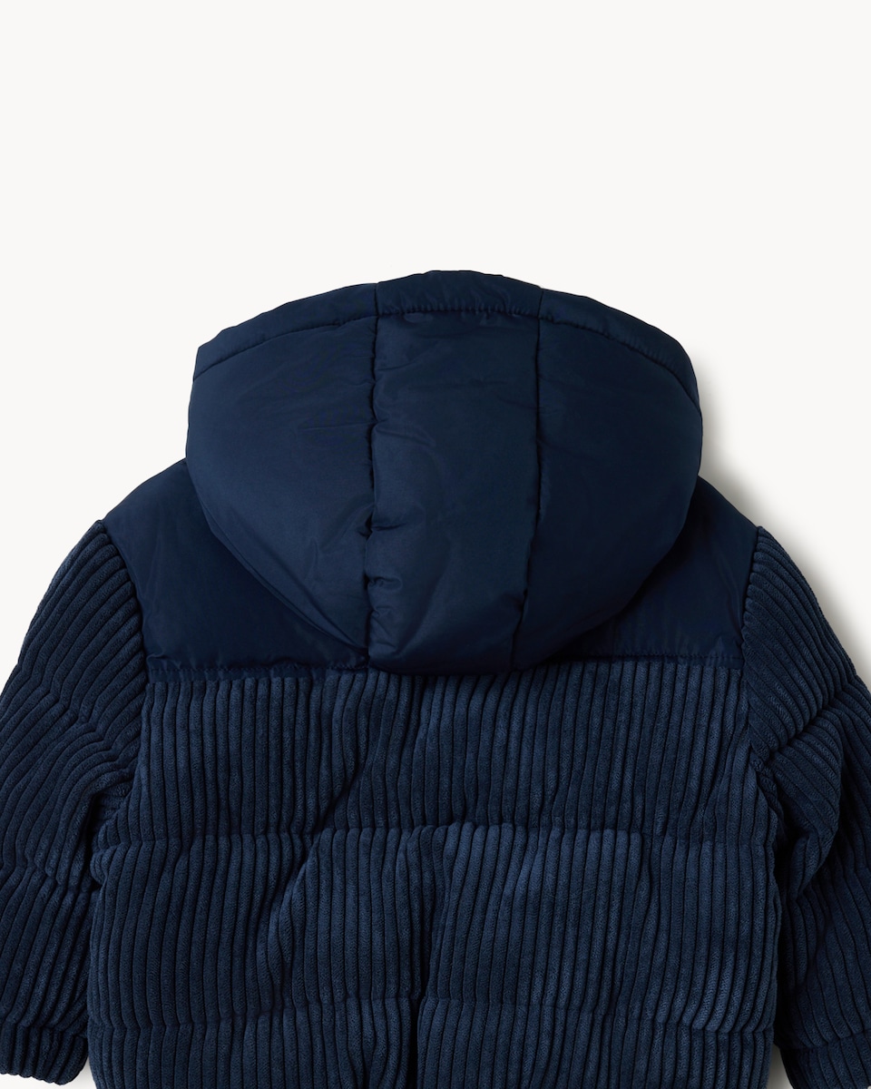 image 1 of F&F Baby Corduroy Zip Up Padded Coat in Navy