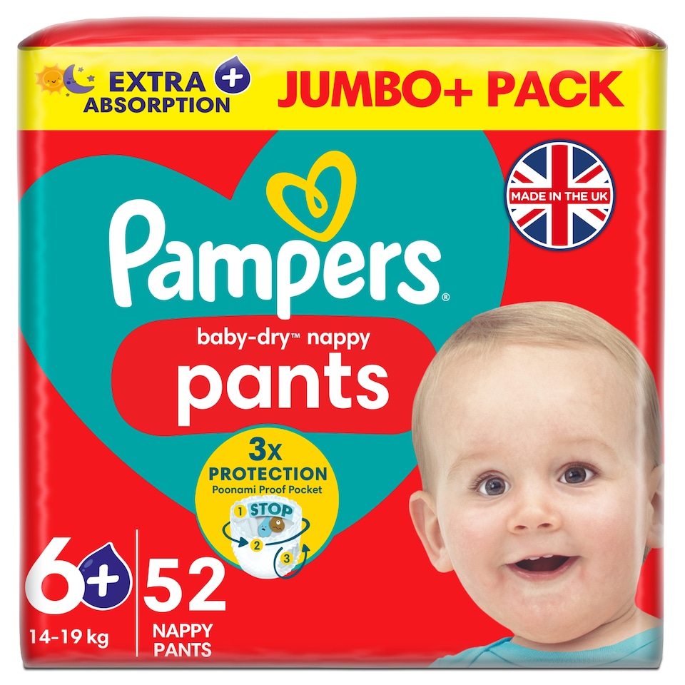 image 1 of Pampers Baby-Dry Nappy Pants Size 6+ Jumbo+ Pack 52 Pack