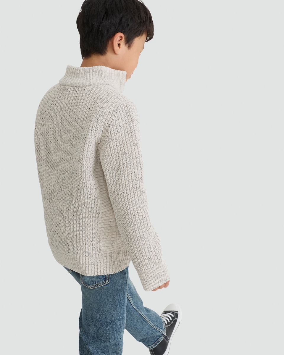 image 1 of F&F Boys Chenille Half-Zip Knitted Jumper in Ecru