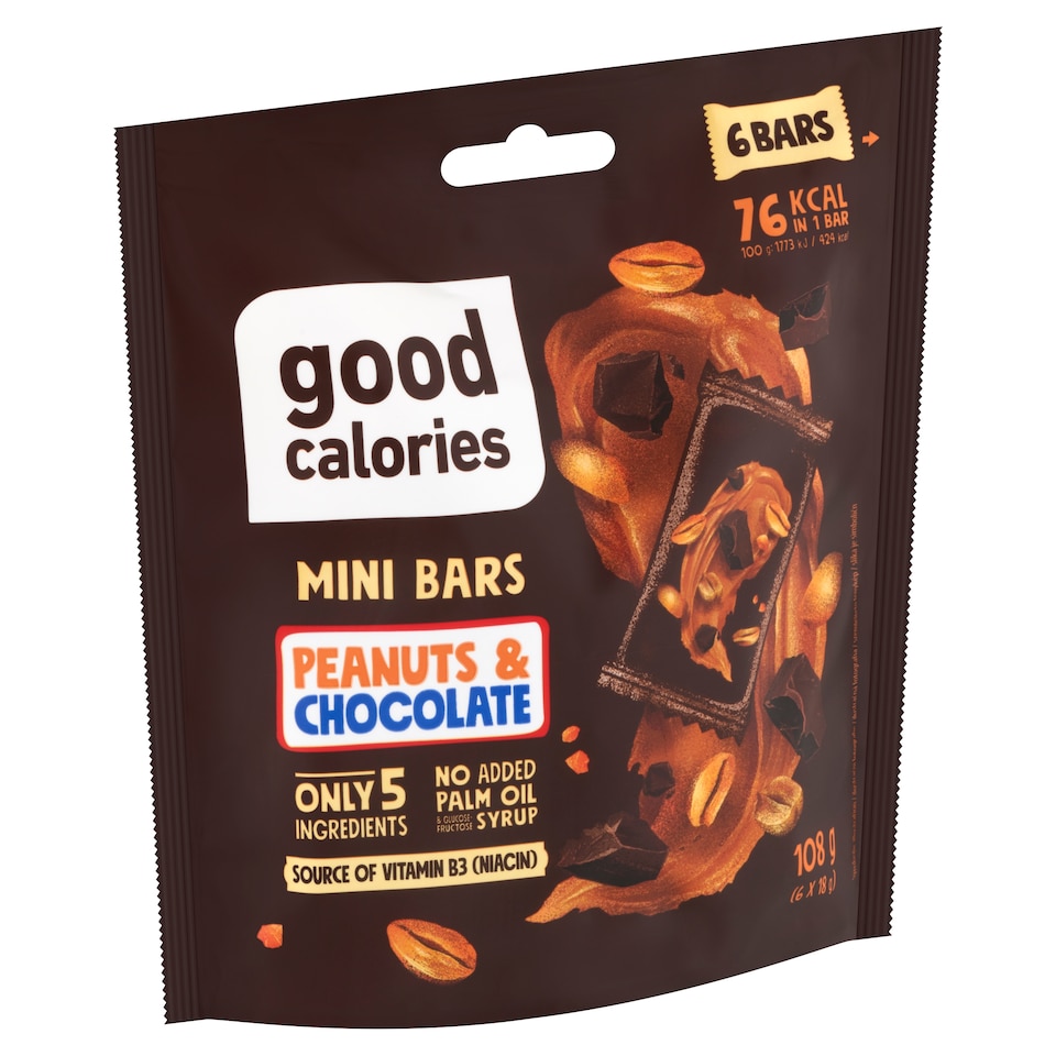 image 1 of Good Calories Date Bar with Peanuts and Chocolate with Sweetener 6 x 18 g (108 g)