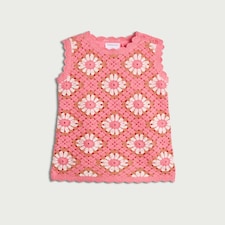 F&F Baby Cotton Rich Crochet-Look Floral Dress in Pink