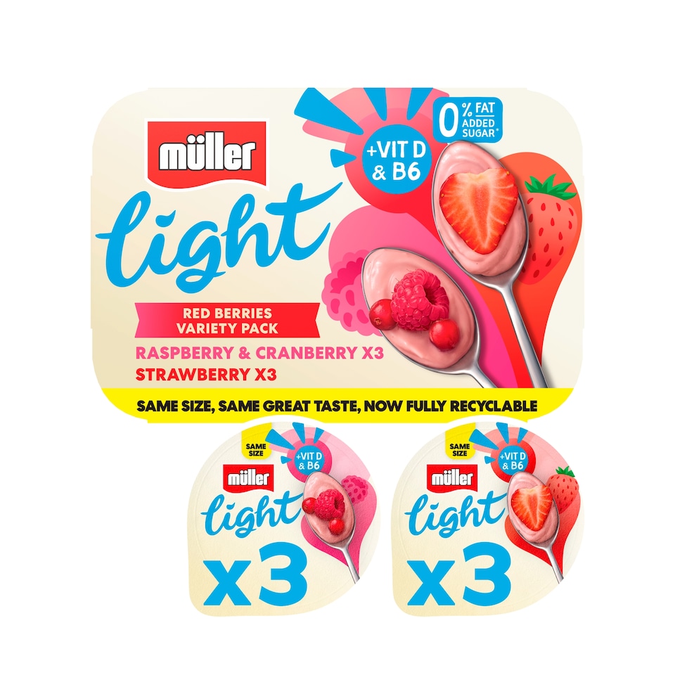 image 1 of Muller Light Fat Free Red Berries Yogurt Variety Pack 6x140g