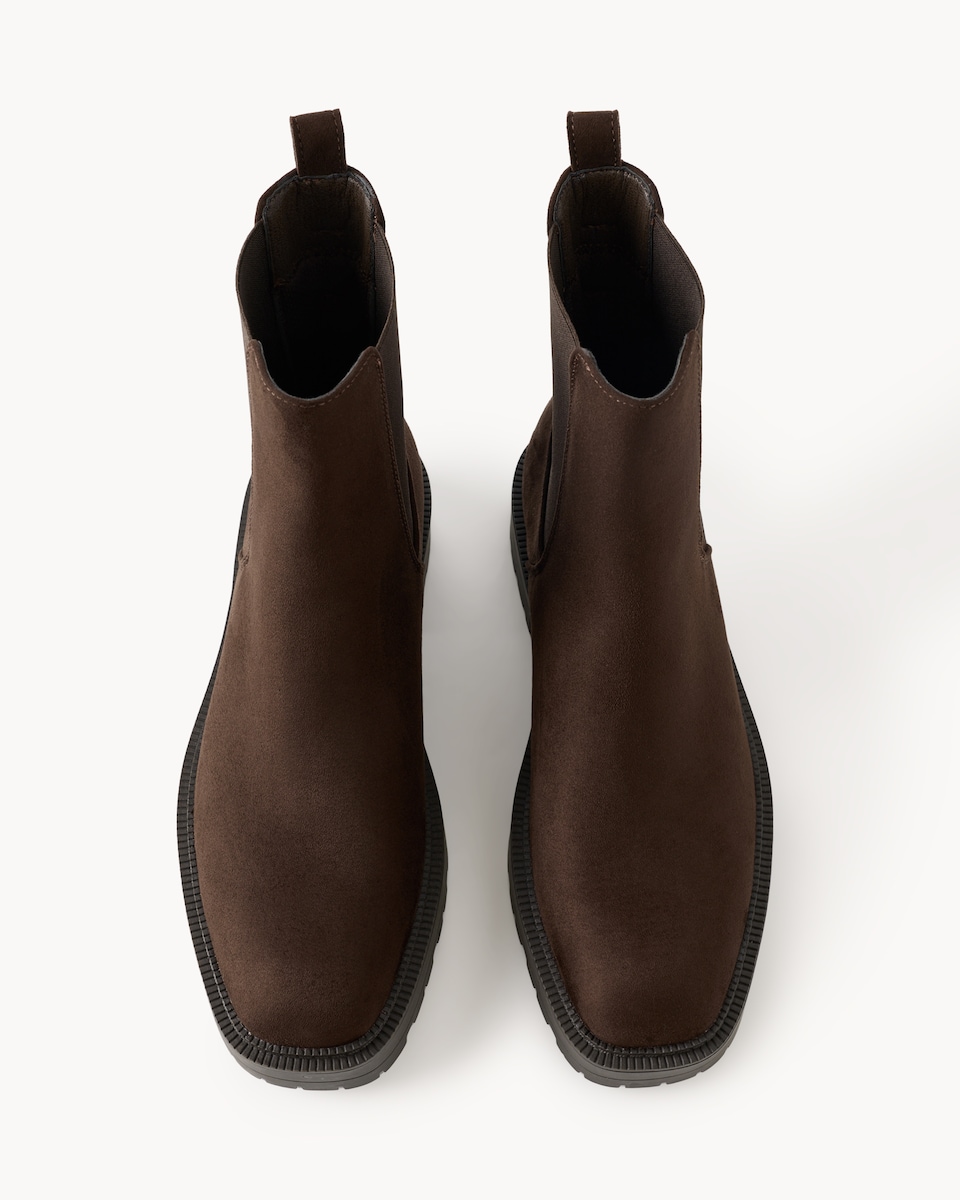 image 1 of F&F Faux Suede Chunky Chelsea Boots in Brown