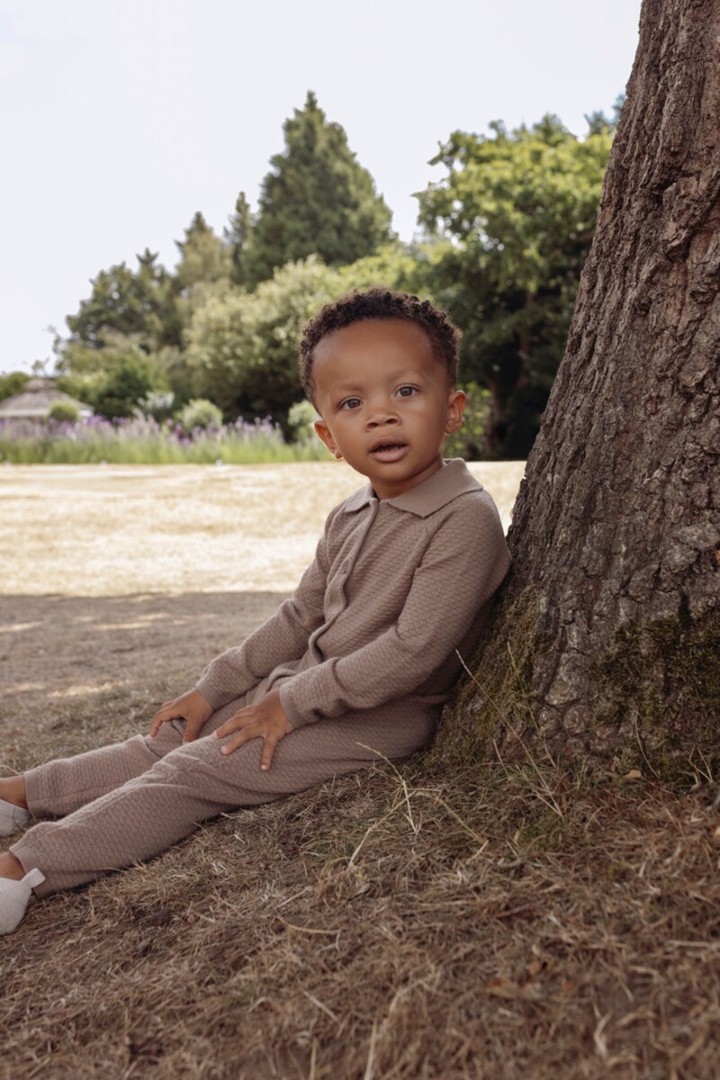 image 1 of F&F x Samantha Faiers Knitted Long Sleeved Sleepsuit in Stone