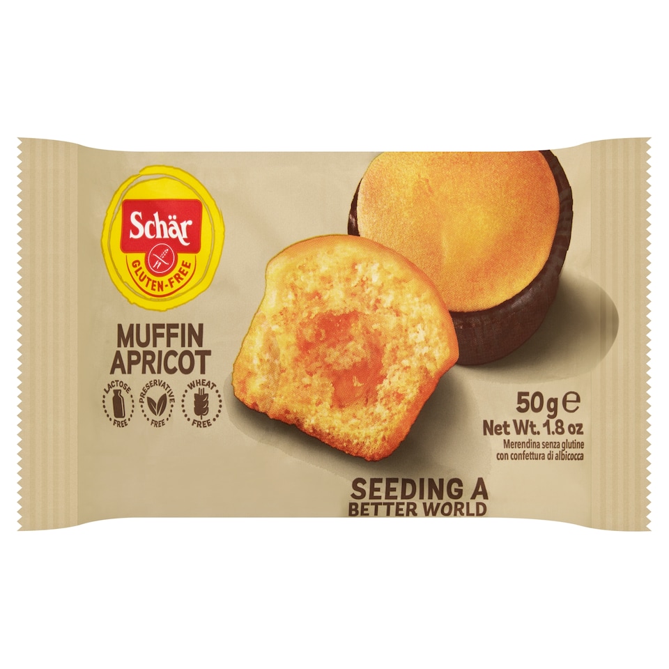 obrázok 1 z Schär Muffin Apricot jemné pečivo bezgluténové plnené marhuľovou marmeládou 50 g