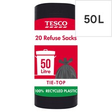 Tesco Tie Top Bin Bags 50L X 20 Pack