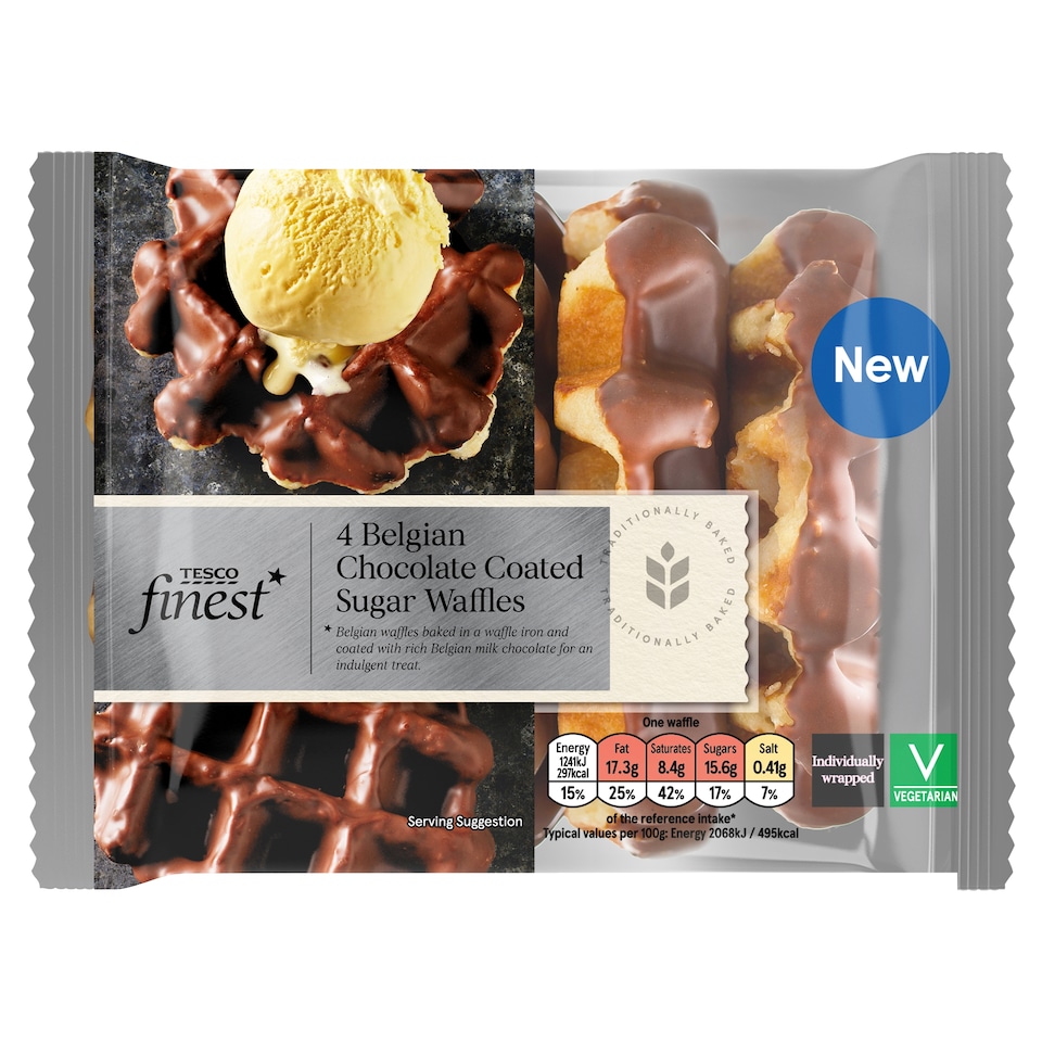 Tesco Finest Belgian Chocolate Coated Sugar Waffles 4 Pack 240g