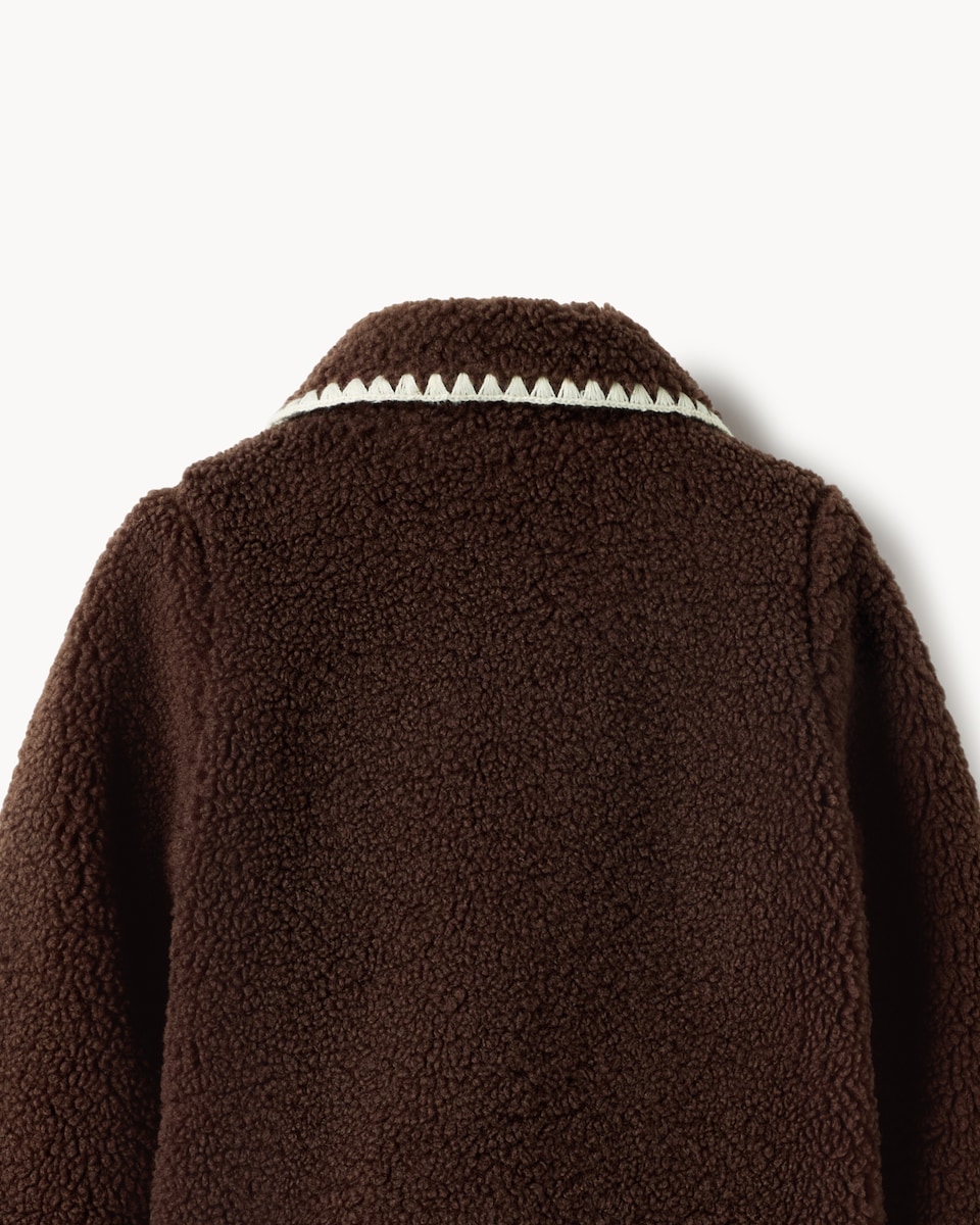 image 1 of F&F Girls Borg Button Up Coat in Brown