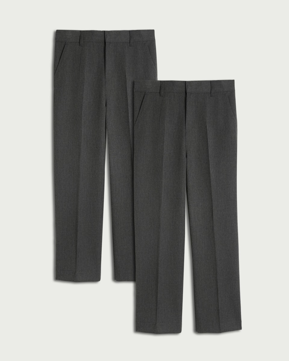 image 1 of F&F School Boys 2-Pack Generous Fit Trousers in Grey