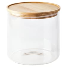 Tesco Round Storage Jar Stacking Bamboo Lid 2L
