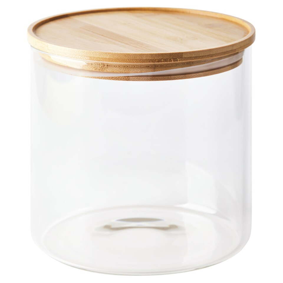Tesco Round Storage Jar Stacking Bamboo Lid 2L
