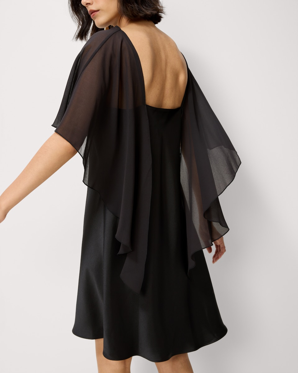 image 1 of F&F Satin Cape Mini Dress in Black